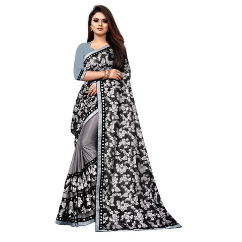 Generic Women's Lycra Blend Saree with Blouse (Grey, 5-6 Mtrs) Generic Women's Lycra Blend Saree with Blouse (Grey, 5-6 Mtrs)