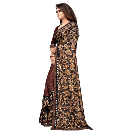 Generic Women's Lycra Blend Saree with Blouse (Coffee, 5-6 Mtrs) Generic Women's Lycra Blend Saree with Blouse (Coffee, 5-6 Mtrs)