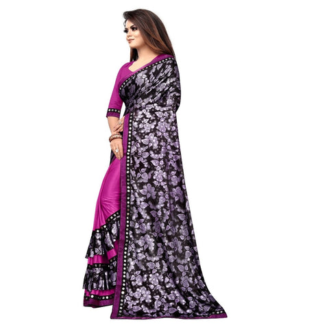 Generic Women's Lycra Blend Saree with Blouse (Purple, 5-6 Mtrs) Generic Women's Lycra Blend Saree with Blouse (Purple, 5-6 Mtrs)