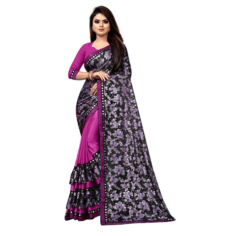 Generic Women's Lycra Blend Saree with Blouse (Purple, 5-6 Mtrs) Generic Women's Lycra Blend Saree with Blouse (Purple, 5-6 Mtrs)