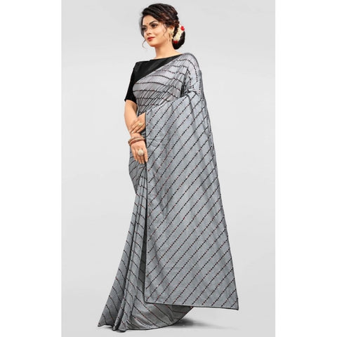 Generic Women's Vichitra Saree with Blouse (Grey, 5-6 Mtrs) Generic Women's Vichitra Saree with Blouse (Grey, 5-6 Mtrs)