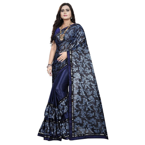 Generic Women's Lycra Blend Saree with Blouse (Blue, 5-6 Mtrs) Generic Women's Lycra Blend Saree with Blouse (Blue, 5-6 Mtrs)