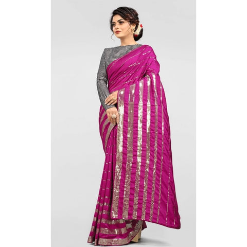 Generic Women's Vichitra Saree with Blouse (Pink, 5-6 Mtrs) Generic Women's Vichitra Saree with Blouse (Pink, 5-6 Mtrs)