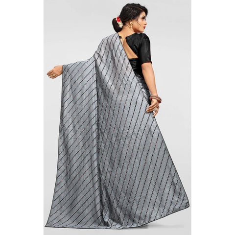 Generic Women's Vichitra Saree with Blouse (Grey, 5-6 Mtrs) Generic Women's Vichitra Saree with Blouse (Grey, 5-6 Mtrs)