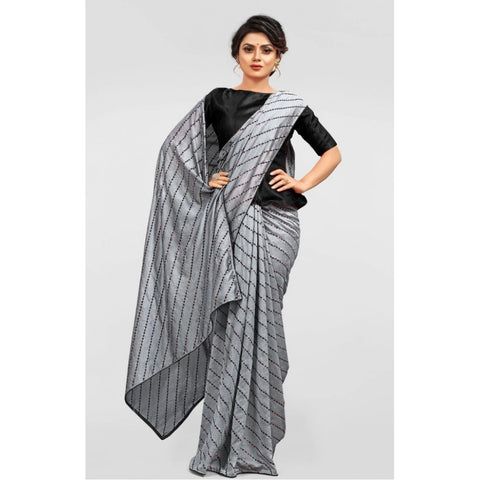 Generic Women's Vichitra Saree with Blouse (Grey, 5-6 Mtrs) Generic Women's Vichitra Saree with Blouse (Grey, 5-6 Mtrs)