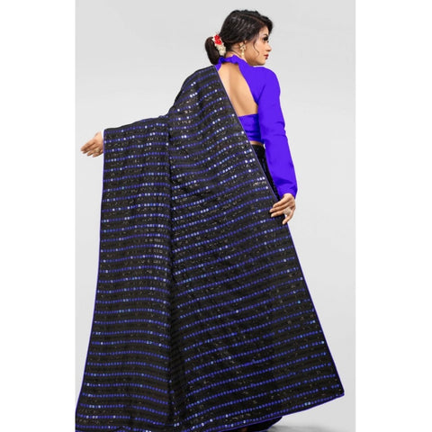 Generic Women's Vichitra Saree with Blouse (Blue, 5-6 Mtrs) Generic Women's Vichitra Saree with Blouse (Blue, 5-6 Mtrs)