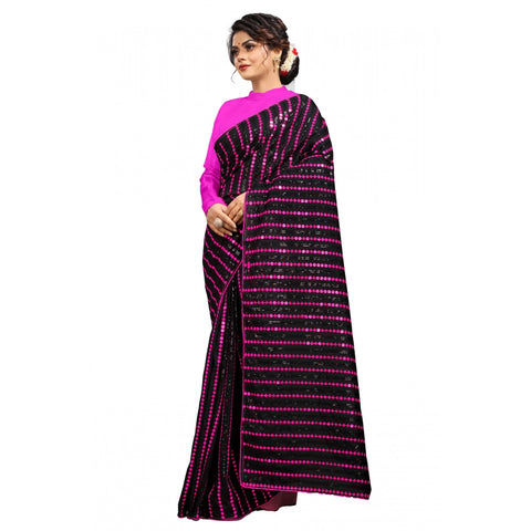 Generic Women's Vichitra Saree with Blouse (Pink, 5-6 Mtrs) Generic Women's Vichitra Saree with Blouse (Pink, 5-6 Mtrs)