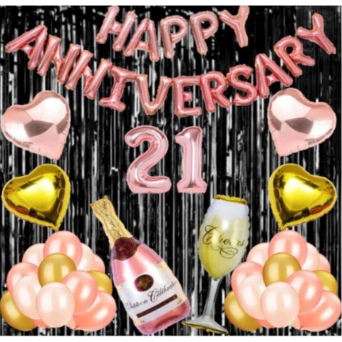 Generic 21St Anniversary Rose Gold Foil Balloons With Happy Decoration Items Set (Rose Gold) Generic 21St Anniversary Rose Gold Foil Balloons With Happy Decoration Items Set (Rose Gold)