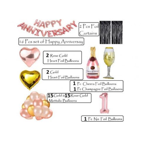 Generic 1St Anniversary Rose Gold Foil Balloons With Happy Decoration Items Set (Multicolor) Generic 1St Anniversary Rose Gold Foil Balloons With Happy Decoration Items Set (Multicolor)