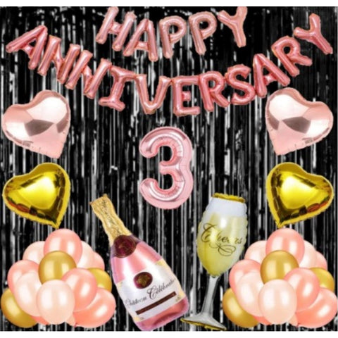 Generic 3Rd Anniversary Rose Gold Foil Balloons With Happy Decoration Items Set (Rose Gold) Generic 3Rd Anniversary Rose Gold Foil Balloons With Happy Decoration Items Set (Rose Gold)