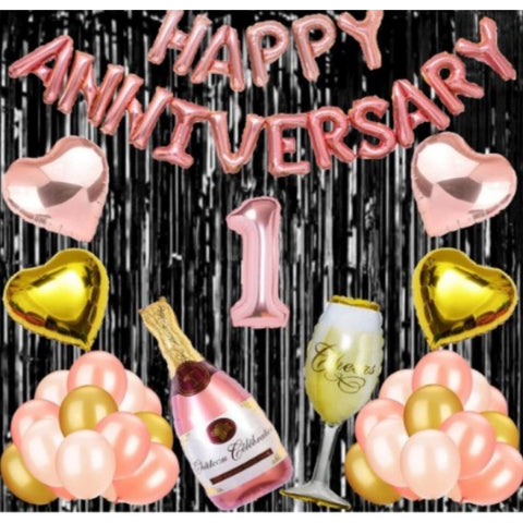 Generic 1St Anniversary Rose Gold Foil Balloons With Happy Decoration Items Set (Multicolor) Generic 1St Anniversary Rose Gold Foil Balloons With Happy Decoration Items Set (Multicolor)