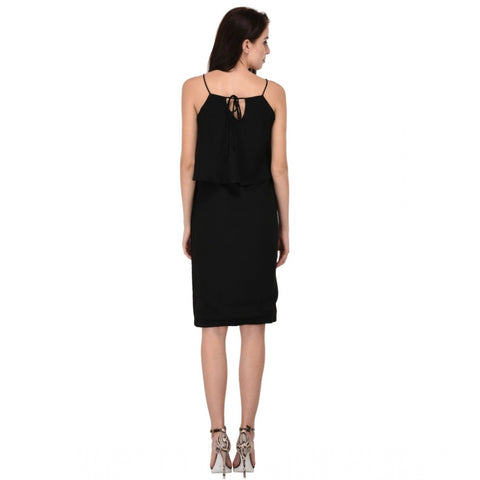 Generic Women's Cotton Blend Solid Sleeveless Dress (Black) Generic Women's Cotton Blend Solid Sleeveless Dress (Black)
