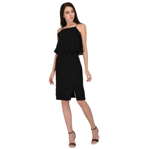 Generic Women's Cotton Blend Solid Sleeveless Dress (Black) Generic Women's Cotton Blend Solid Sleeveless Dress (Black)