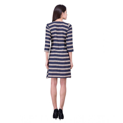 Generic Women's Cotton Blend Solid 3-4 Sleeve Dress (Blue) Generic Women's Cotton Blend Solid 3-4 Sleeve Dress (Blue)