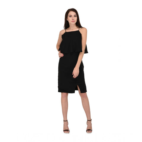 Generic Women's Cotton Blend Solid Sleeveless Dress (Black) Generic Women's Cotton Blend Solid Sleeveless Dress (Black)