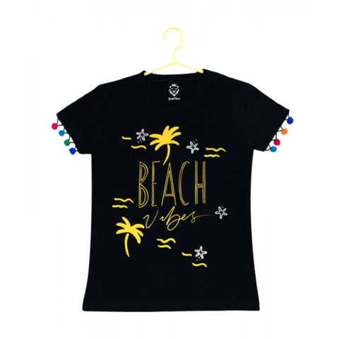 Generic Girl's Casual Short Sleeve Printed Cotton T Shirt (Black) Generic Girl's Casual Short Sleeve Printed Cotton T Shirt (Black)