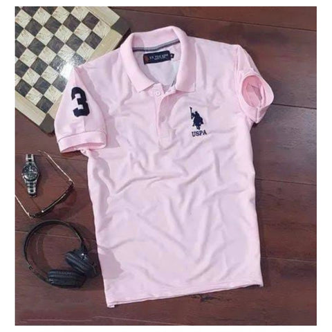 Generic Men's Casual Half sleeve Solid Cotton Polo Neck T-shirt (Pink) Generic Men's Casual Half sleeve Solid Cotton Polo Neck T-shirt (Pink)