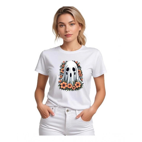 Generic Women's Polyester Solid Printed Round Neck Half Sleeve T-shirt (White) Generic Women's Polyester Solid Printed Round Neck Half Sleeve T-shirt (White)