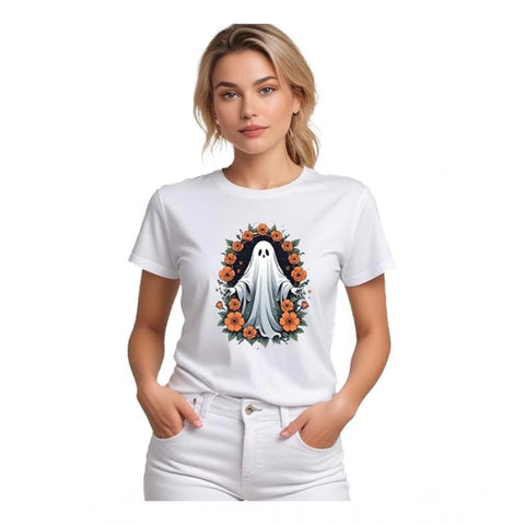 Generic Women's Polyester Solid Printed Round Neck Half Sleeve T-shirt (White) Generic Women's Polyester Solid Printed Round Neck Half Sleeve T-shirt (White)