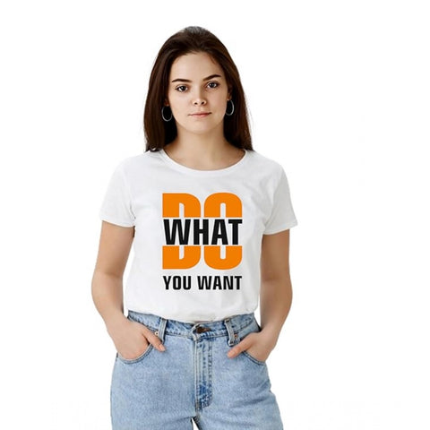 Generic Women's Polyester Solid Printed Round Neck Half Sleeve T-shirt (White) Generic Women's Polyester Solid Printed Round Neck Half Sleeve T-shirt (White)