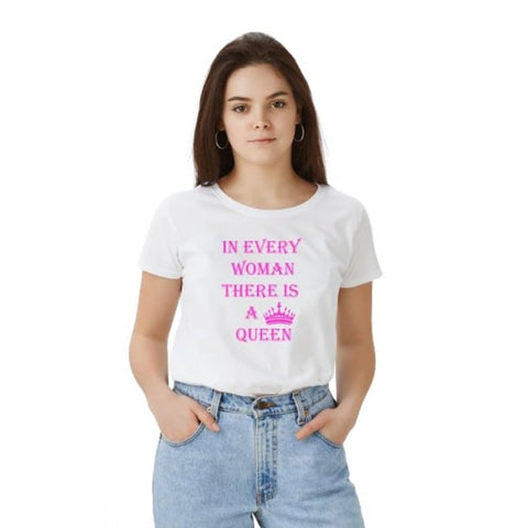 Generic Women's Polyester Solid Printed Round Neck Half Sleeve T-shirt (White) Generic Women's Polyester Solid Printed Round Neck Half Sleeve T-shirt (White)