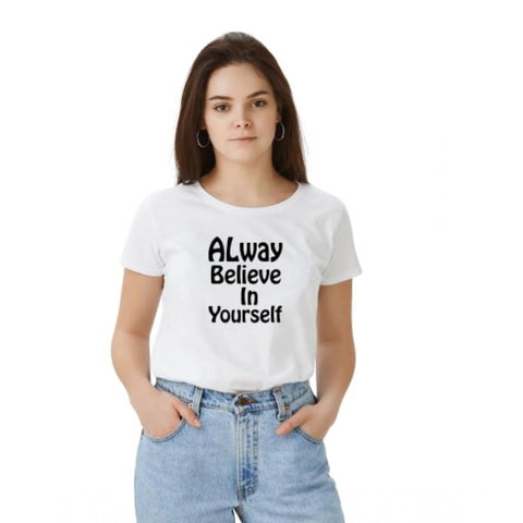 Generic Women's Polyester Solid Printed Round Neck Half Sleeve T-shirt (White) Generic Women's Polyester Solid Printed Round Neck Half Sleeve T-shirt (White)