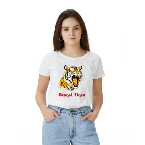 Generic Women's Polyester Solid Printed Round Neck Half Sleeve T-shirt (White) Generic Women's Polyester Solid Printed Round Neck Half Sleeve T-shirt (White)