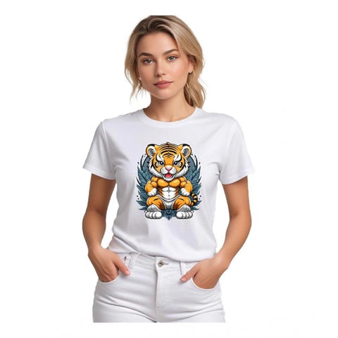Generic Women's Polyester Solid Printed Round Neck Half Sleeve T-shirt (White) Generic Women's Polyester Solid Printed Round Neck Half Sleeve T-shirt (White)