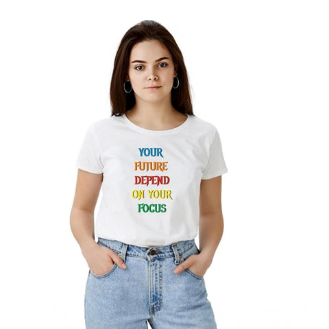 Generic Women's Polyester Solid Printed Round Neck Half Sleeve T-shirt (White) Generic Women's Polyester Solid Printed Round Neck Half Sleeve T-shirt (White)