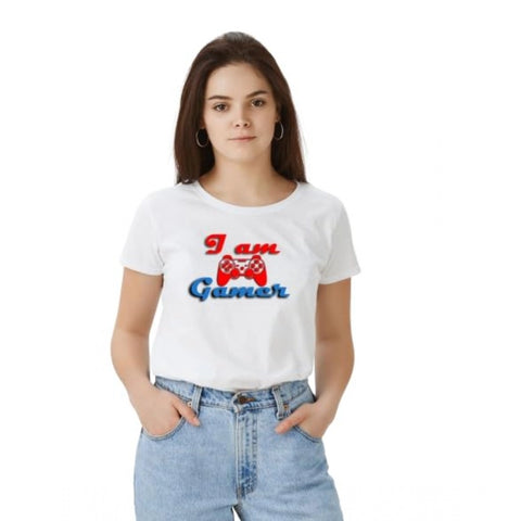 Generic Women's Polyester Solid Printed Round Neck Half Sleeve T-shirt (White) Generic Women's Polyester Solid Printed Round Neck Half Sleeve T-shirt (White)