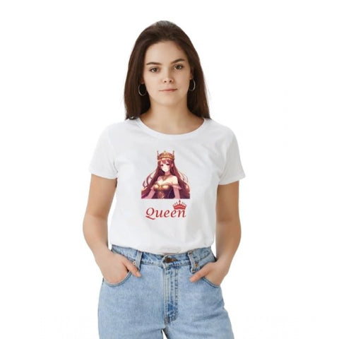 Generic Women's Polyester Solid Printed Round Neck Half Sleeve T-shirt (White) Generic Women's Polyester Solid Printed Round Neck Half Sleeve T-shirt (White)