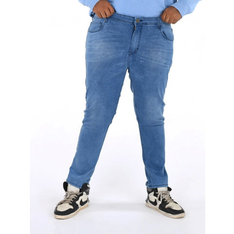 Generic Men's Cotton Blended Solid Plus Size Jeans (Blue) Generic Men's Cotton Blended Solid Plus Size Jeans (Blue)
