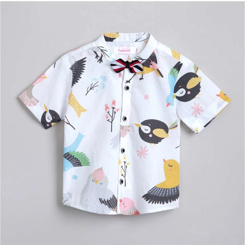 Generic Boy's Cotton Blend Printed Short Sleeve Shirt and Shorts Set (White) Generic Boy's Cotton Blend Printed Short Sleeve Shirt and Shorts Set (White)