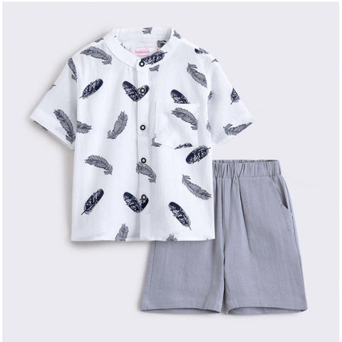 Generic Boy's Cotton Blend Printed Short Sleeve Shirt and Shorts Set (White) Generic Boy's Cotton Blend Printed Short Sleeve Shirt and Shorts Set (White)