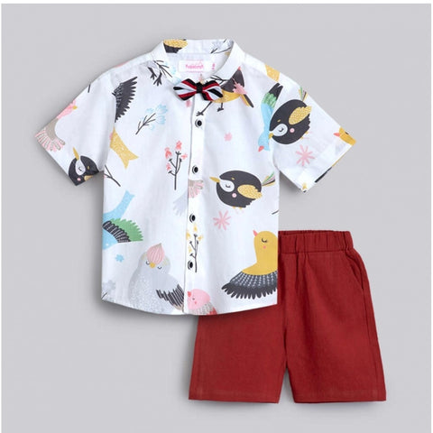 Generic Boy's Cotton Blend Printed Short Sleeve Shirt and Shorts Set (White) Generic Boy's Cotton Blend Printed Short Sleeve Shirt and Shorts Set (White)
