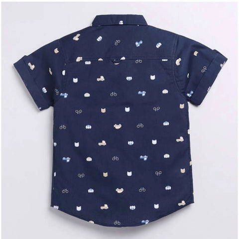 Generic Boy's Cotton Blend Printed Short Sleeve Shirt (Navy Blue) Generic Boy's Cotton Blend Printed Short Sleeve Shirt (Navy Blue)