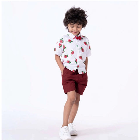 Generic Boy's Cotton Blend Printed Short Sleeve Shirt and Shorts Set (White) Generic Boy's Cotton Blend Printed Short Sleeve Shirt and Shorts Set (White)