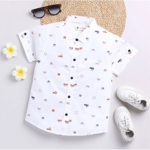 Generic Boy's Cotton Blend Printed Short Sleeve Shirt (White) Generic Boy's Cotton Blend Printed Short Sleeve Shirt (White)