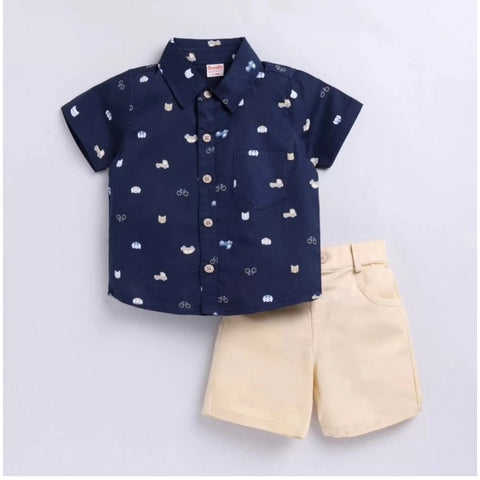 Generic Boy's Cotton Blend Printed Short Sleeve Shirt and Shorts Set (Navy Blue) Generic Boy's Cotton Blend Printed Short Sleeve Shirt and Shorts Set (Navy Blue)