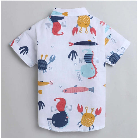 Generic Boy's Cotton Blend Printed Short Sleeve Shirt and Shorts Set (White) Generic Boy's Cotton Blend Printed Short Sleeve Shirt and Shorts Set (White)