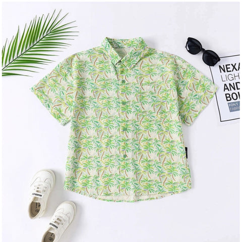 Generic Boy's Cotton Blend Printed Short  Sleeve Shirt (Green) Generic Boy's Cotton Blend Printed Short  Sleeve Shirt (Green)