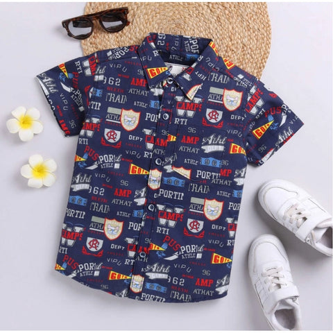 Generic Boy's Cotton Blend Printed Short Sleeve Shirt (Navy Blue) Generic Boy's Cotton Blend Printed Short Sleeve Shirt (Navy Blue)