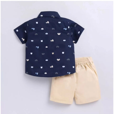 Generic Boy's Cotton Blend Printed Short Sleeve Shirt and Shorts Set (Navy Blue) Generic Boy's Cotton Blend Printed Short Sleeve Shirt and Shorts Set (Navy Blue)