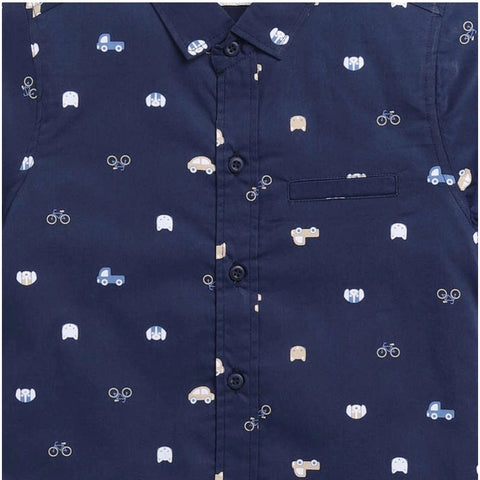 Generic Boy's Cotton Blend Printed Short Sleeve Shirt (Navy Blue) Generic Boy's Cotton Blend Printed Short Sleeve Shirt (Navy Blue)