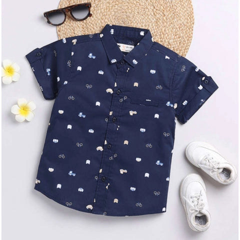 Generic Boy's Cotton Blend Printed Short Sleeve Shirt (Navy Blue) Generic Boy's Cotton Blend Printed Short Sleeve Shirt (Navy Blue)