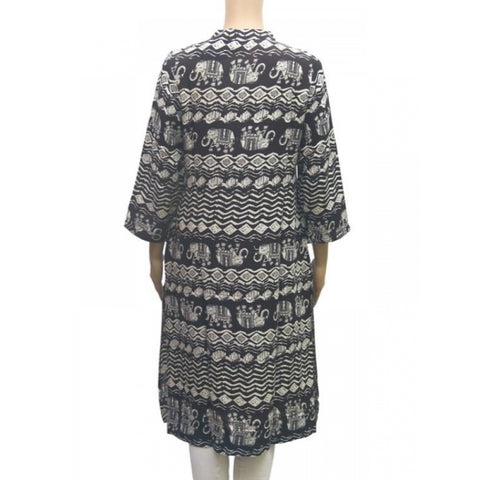 Generic Women's Rayon Kurtis (Black, White, M)
