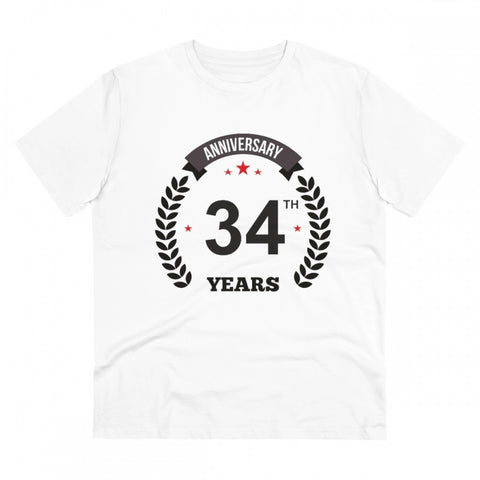 Generic Men's PC Cotton 34th Anniversary Printed T Shirt (Color: White, Thread Count: 180GSM)