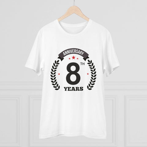 Generic Men's PC Cotton 8th Anniversary Printed T Shirt (Color: White, Thread Count: 180GSM)