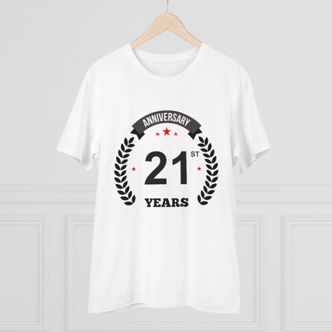 Generic Men's PC Cotton 21st Anniversary Printed T Shirt (Color: White, Thread Count: 180GSM)