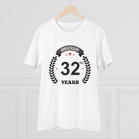Generic Men's PC Cotton 32nd Anniversary Printed T Shirt (Color: White, Thread Count: 180GSM)
